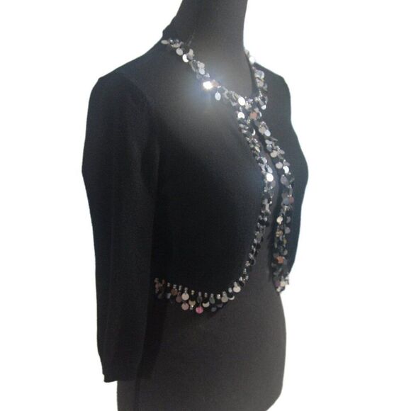 Studio Y Black Sequined Shrug Jacket Size Medium - Picture 2 of 5